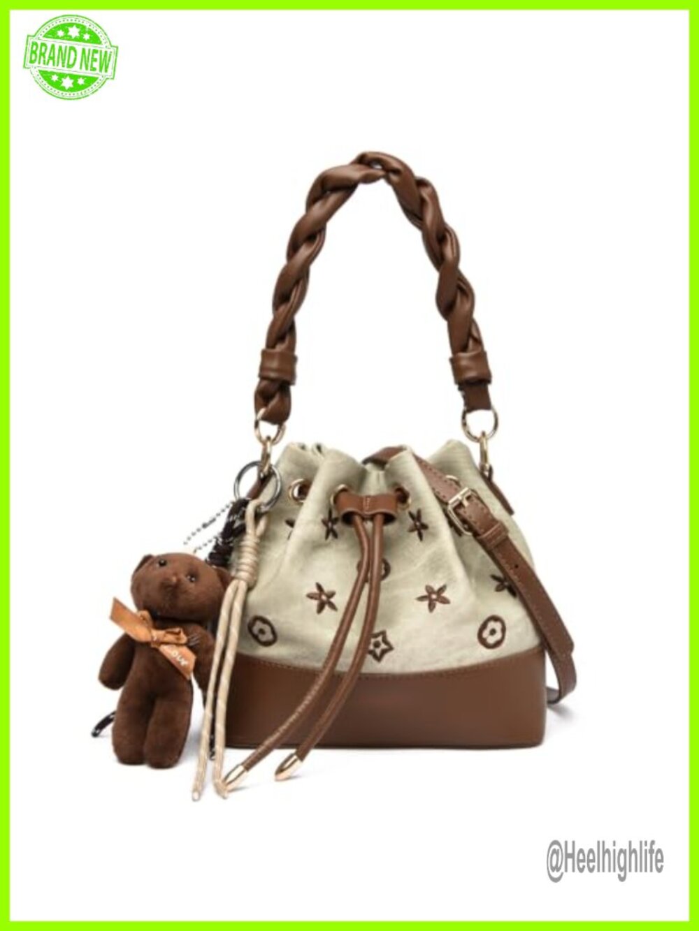 Floral Embroidered Crossbody Bucket Bag PU Leather Top Handle Satchel